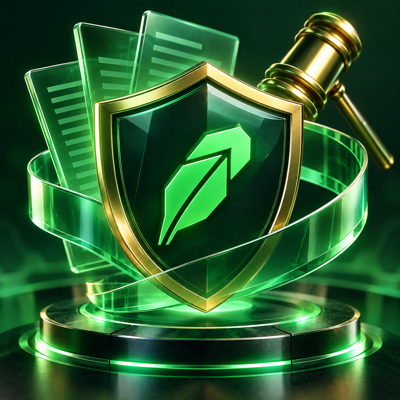 Emerald and gold RightsLayer shield representing protected digital ownership